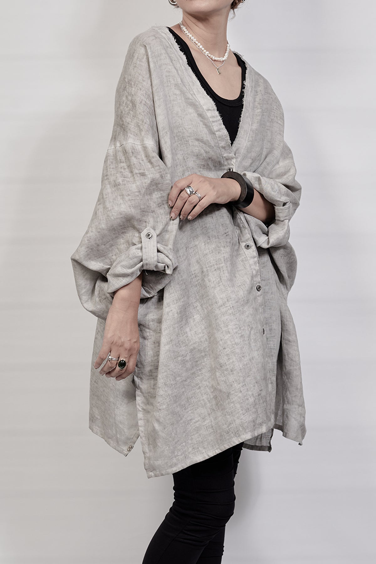 2302-SH02 Linen Kimono Shirt - Charcoal