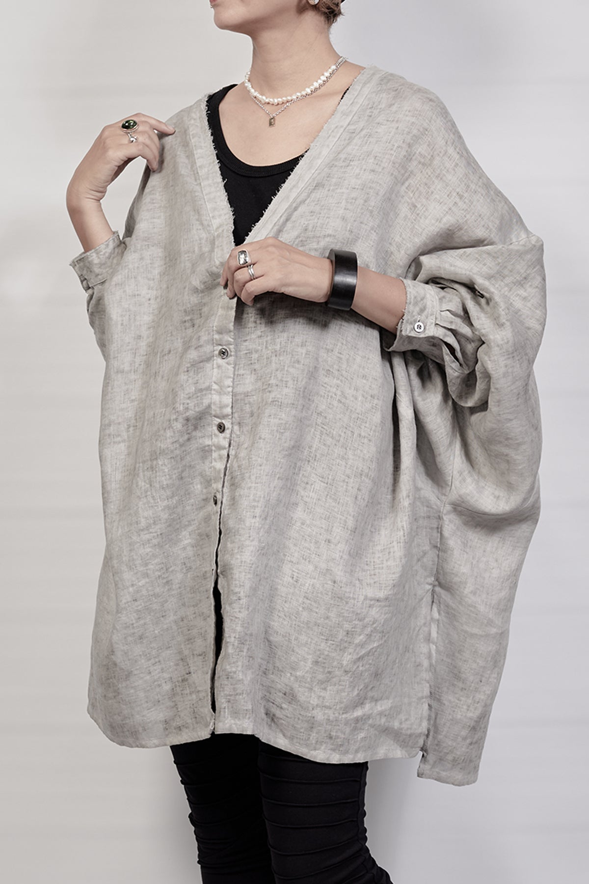 2302-SH02 Linen Kimono Shirt - Charcoal