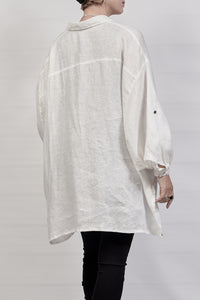 2302-SH01 Linen Over Shirt - White