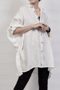 2302-SH01 Linen Over Shirt - White