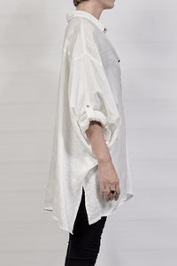 2302-SH01 Linen Over Shirt - White