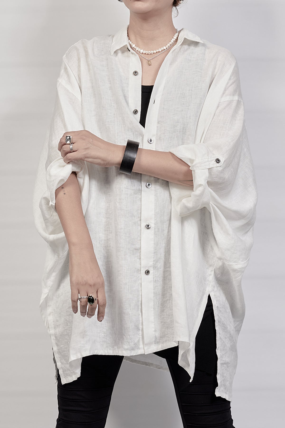 2302-SH01 Linen Over Shirt - White