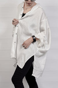 2302-SH01 Linen Over Shirt - White
