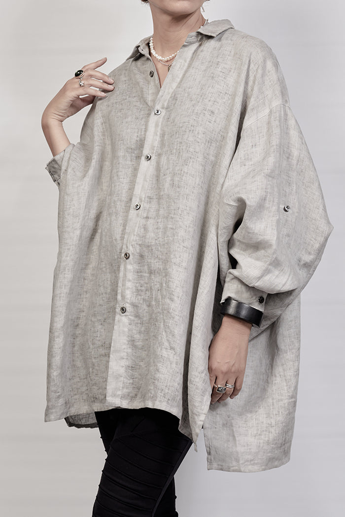 2302-SH01 Linen Over Shirt - Charcoal