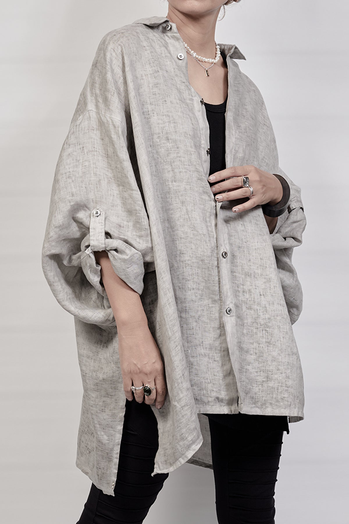 2302-SH01 Linen Over Shirt - Charcoal