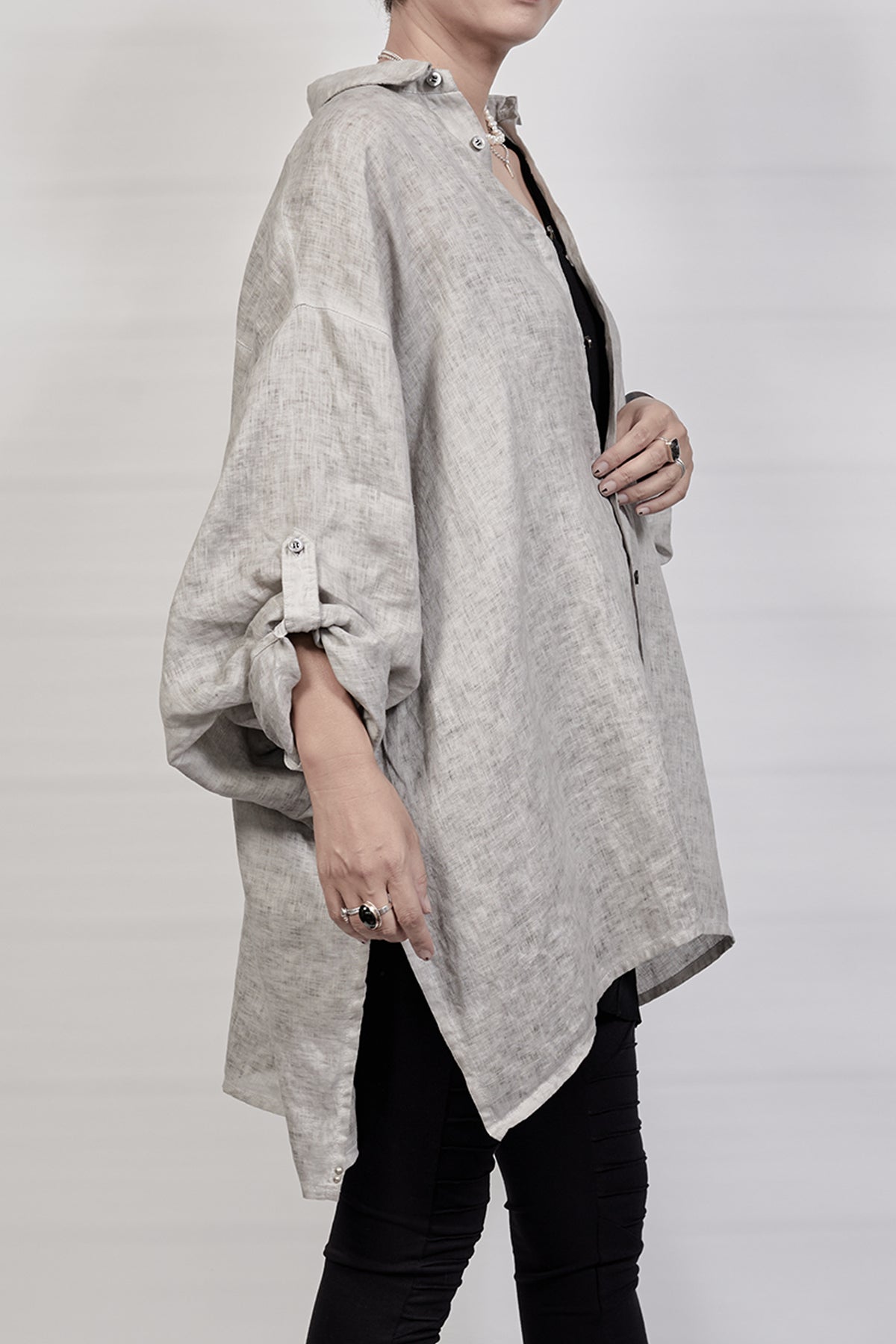 2302-SH01 Linen Over Shirt - Charcoal