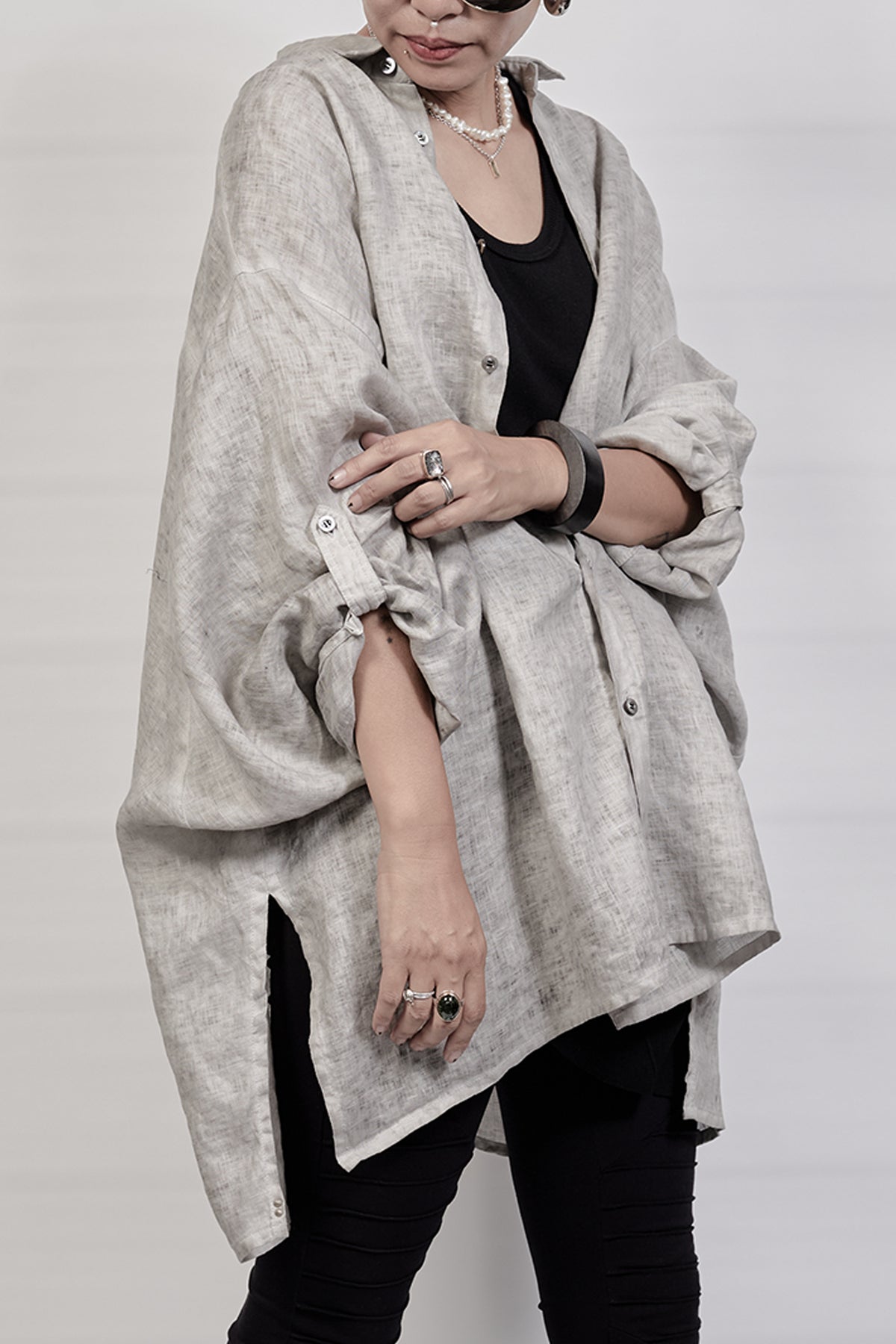 2302-SH01 Linen Over Shirt - Charcoal