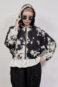 2302-TP01 Tie Dye Zip Up Parka - Black