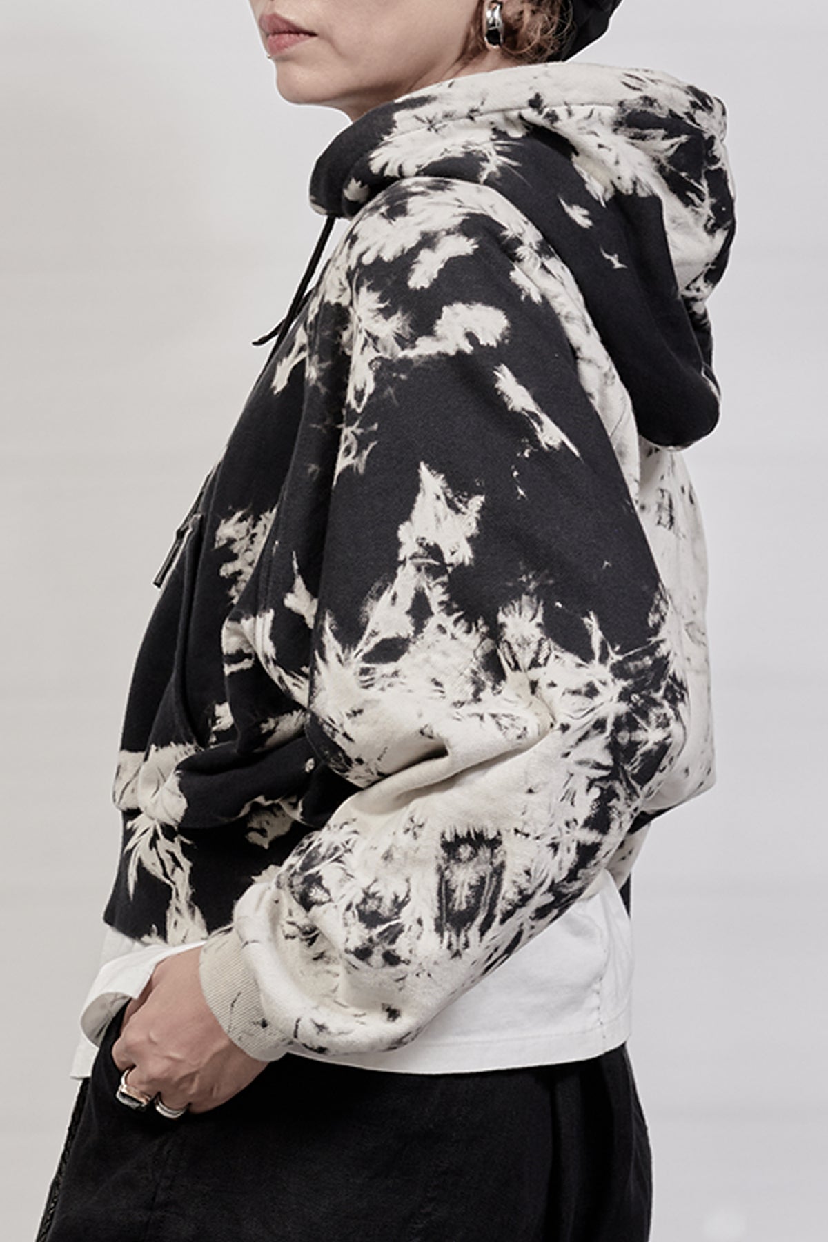 2302-TP01 Tie Dye Zip Up Parka - Black