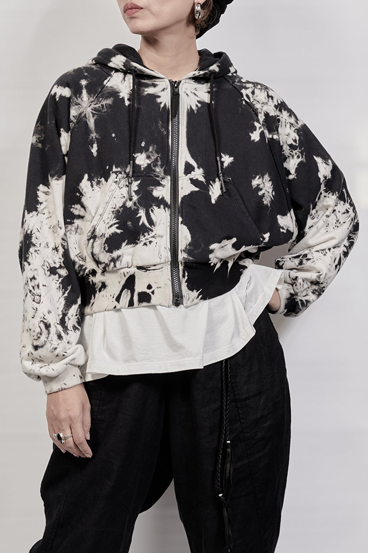 2302-TP01 Tie Dye Zip Up Parka - Black