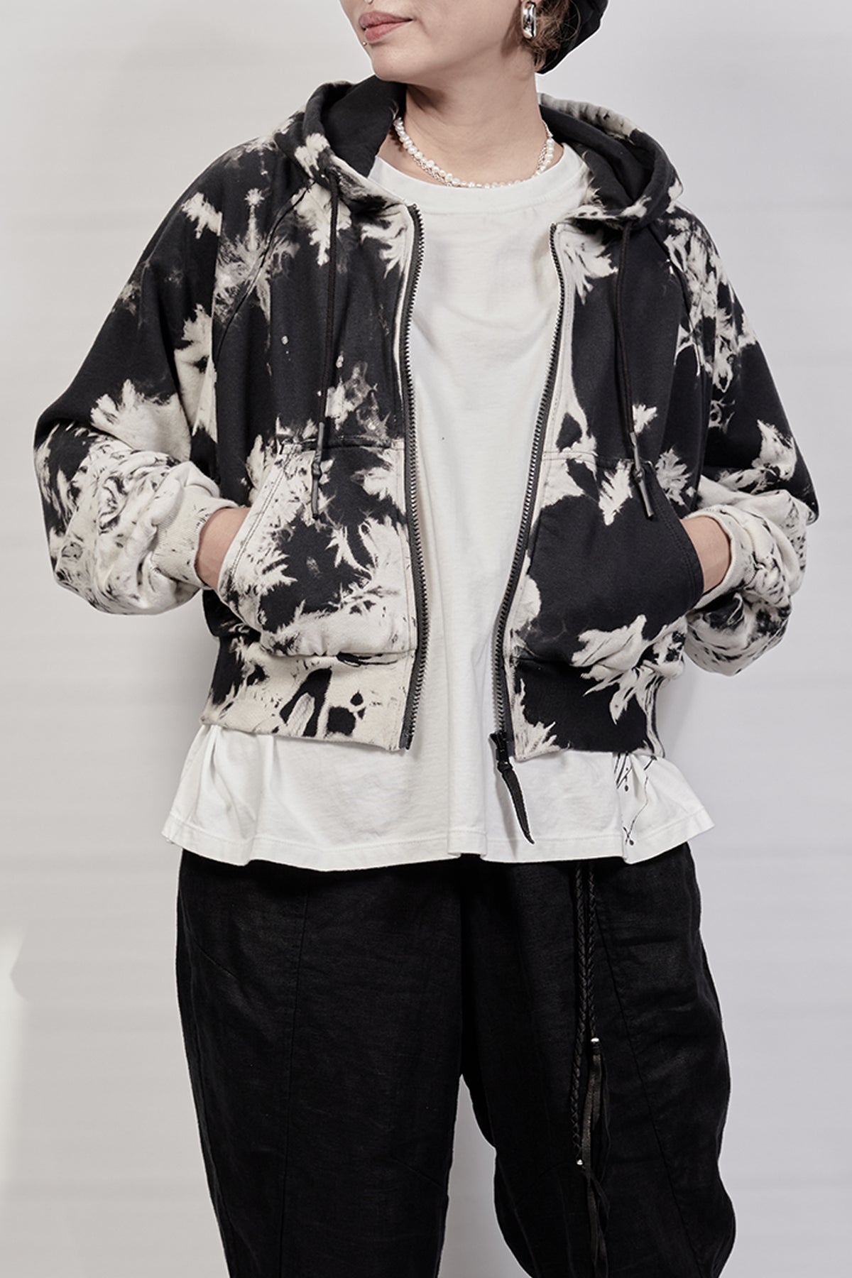 2302-TP01 Tie Dye Zip Up Parka - Black