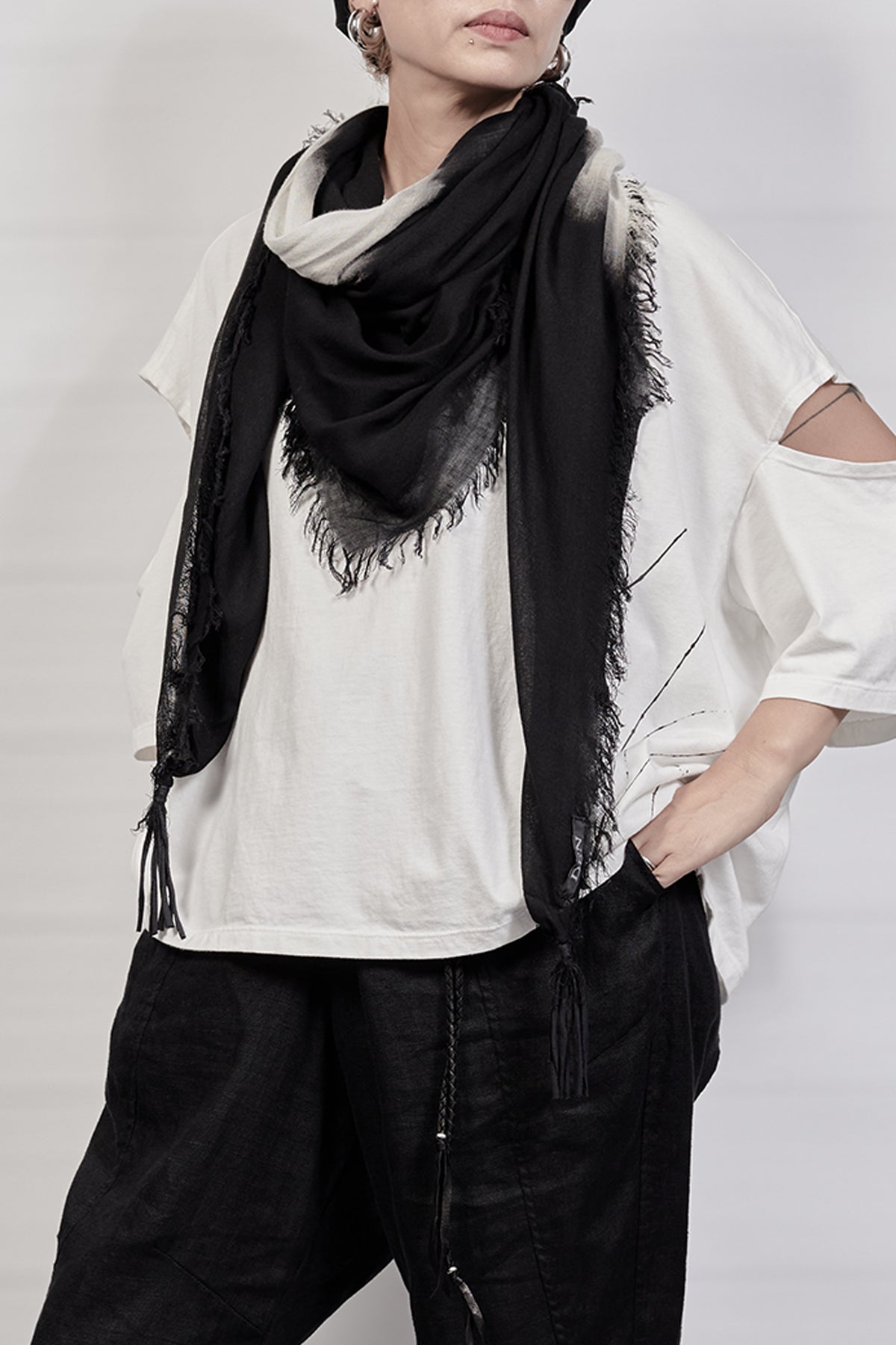 2301-ST05 Black Shadow Square Stole - Black