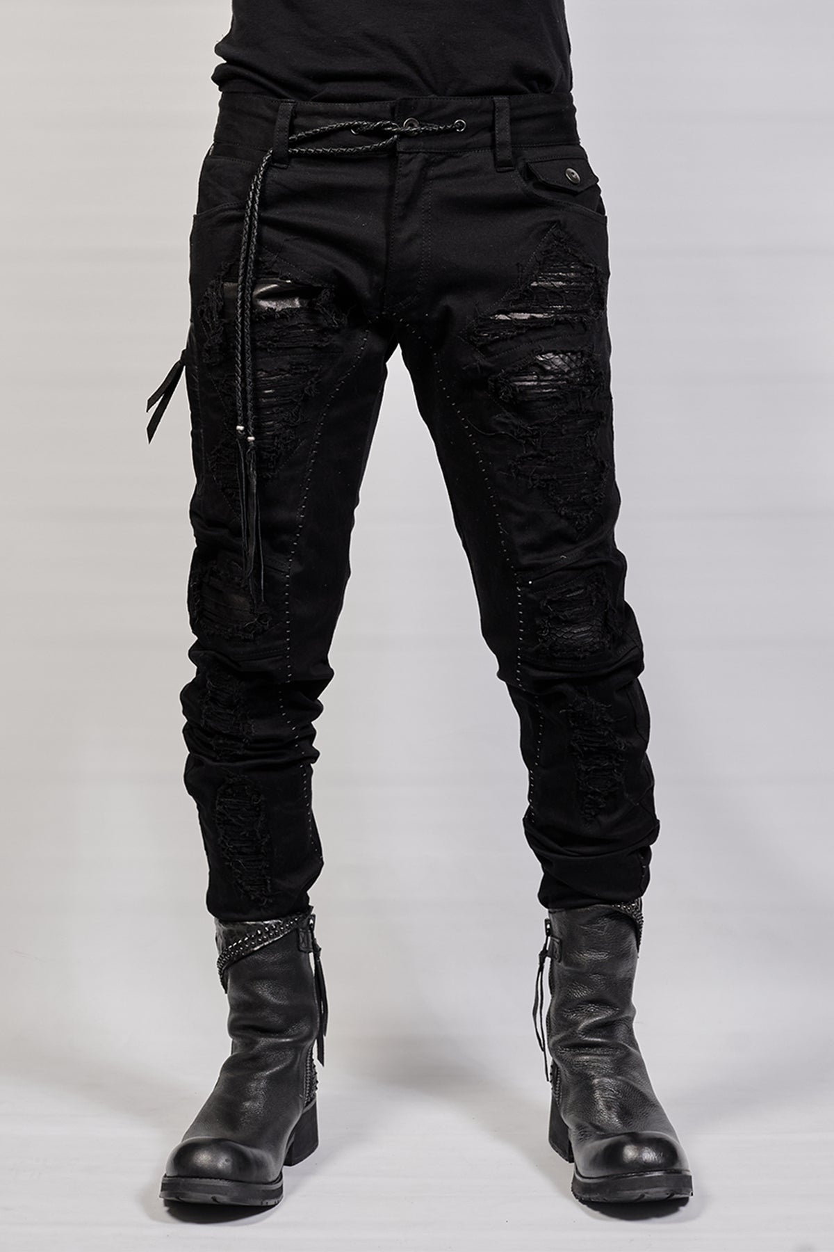 1702-PT02A Crush Skinny Twill Pants 07A - Black
