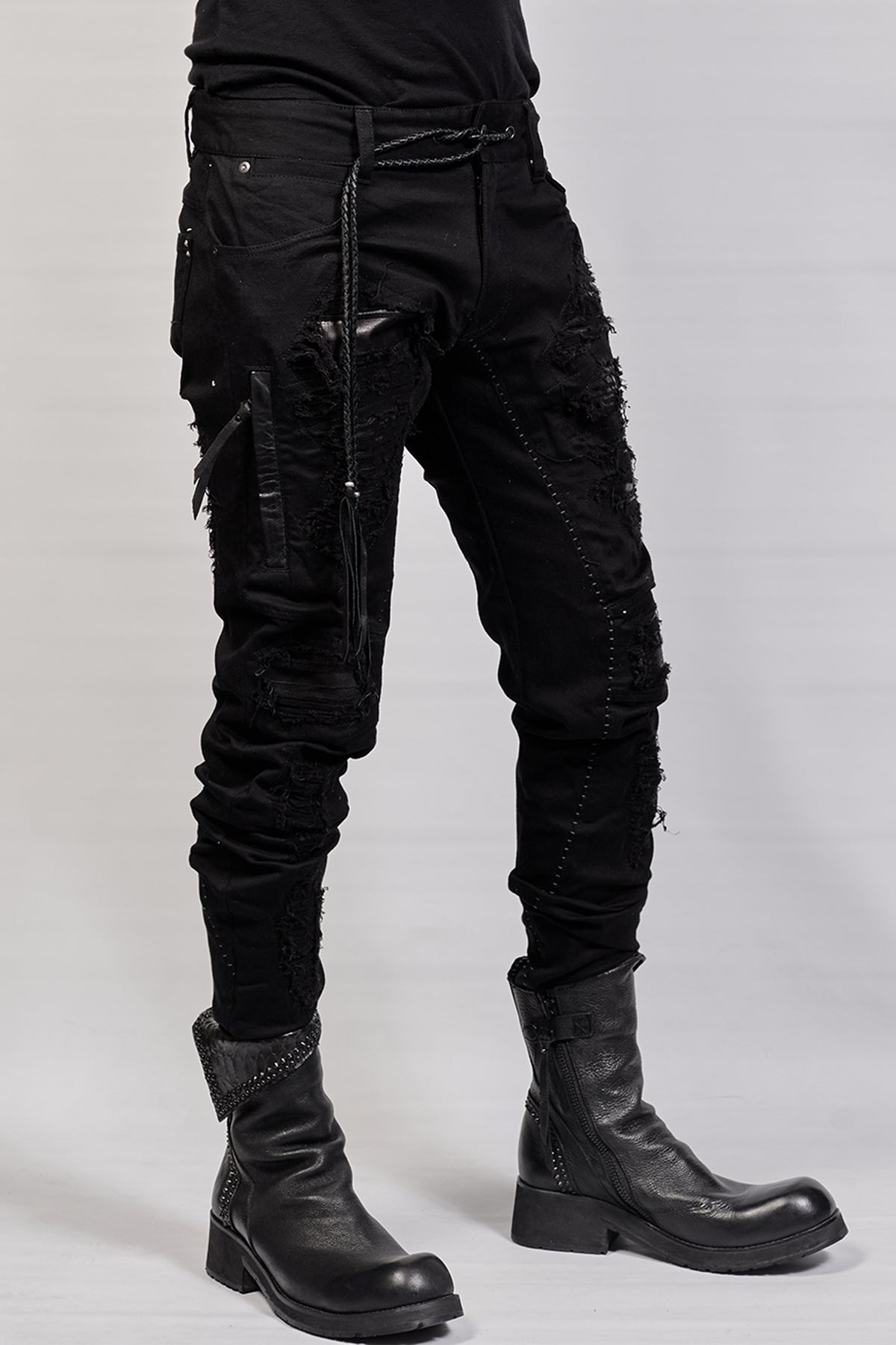 1702-PT02A Crush Skinny Twill Pants 07A - Black
