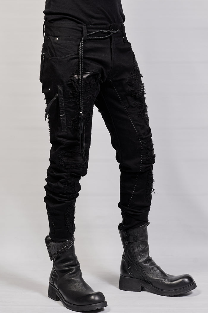 1702-PT02A Crush Skinny Twill Pants 07A - Black