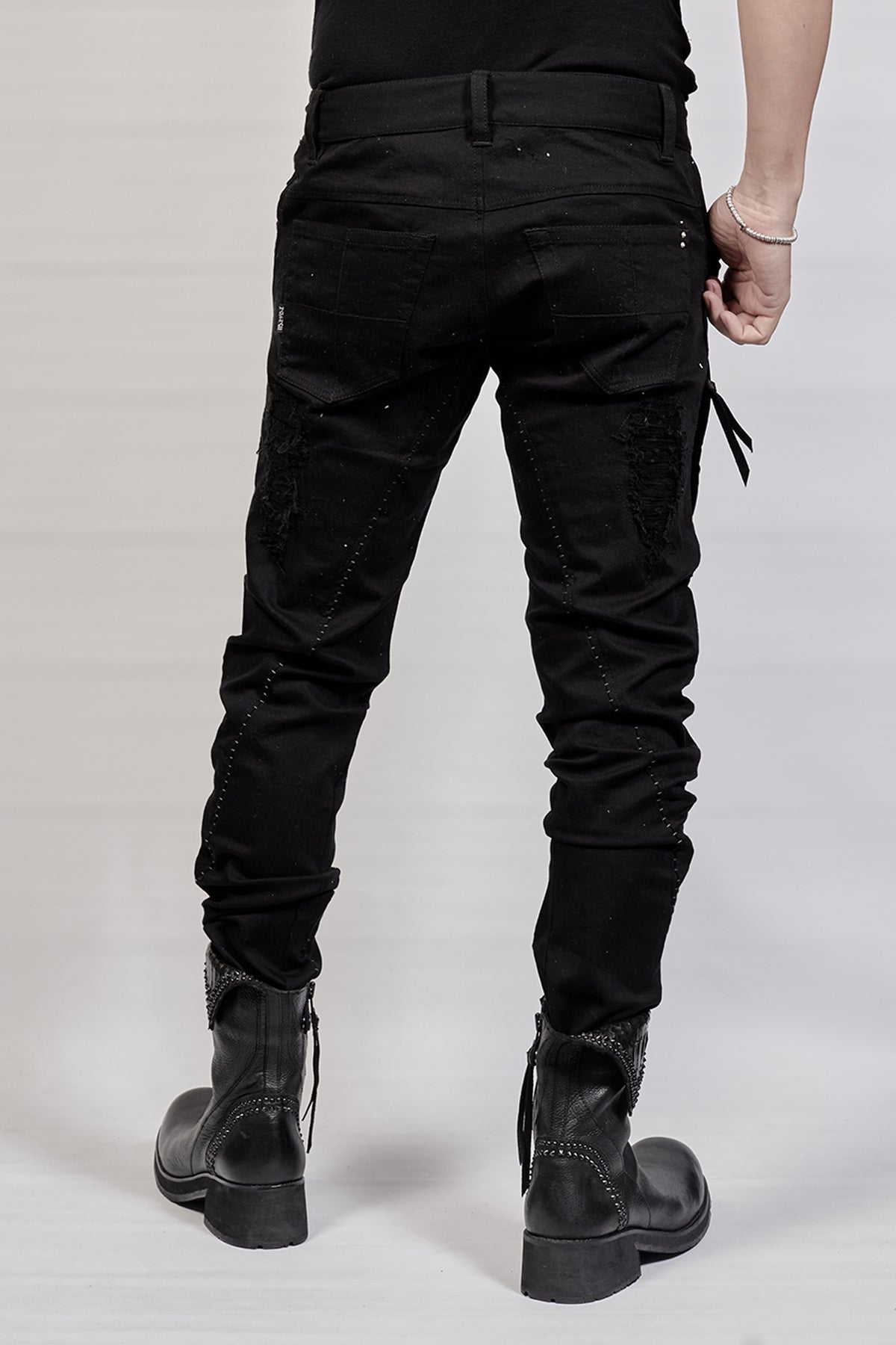 1702-PT02A Crush Skinny Twill Pants 07A - Black