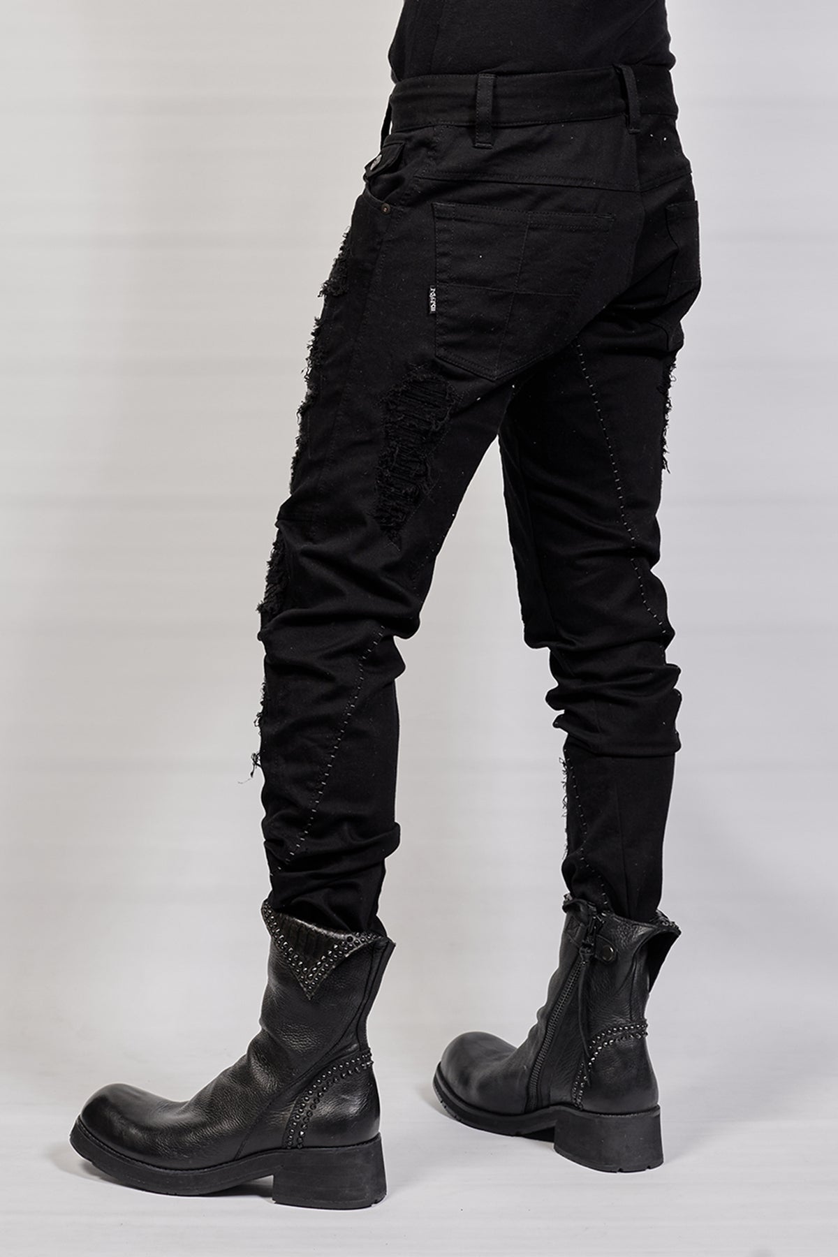 1702-PT02A Crush Skinny Twill Pants 07A - Black