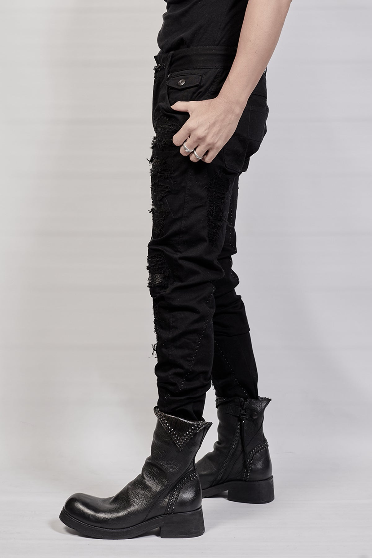 1702-PT02A Crush Skinny Twill Pants 07A - Black
