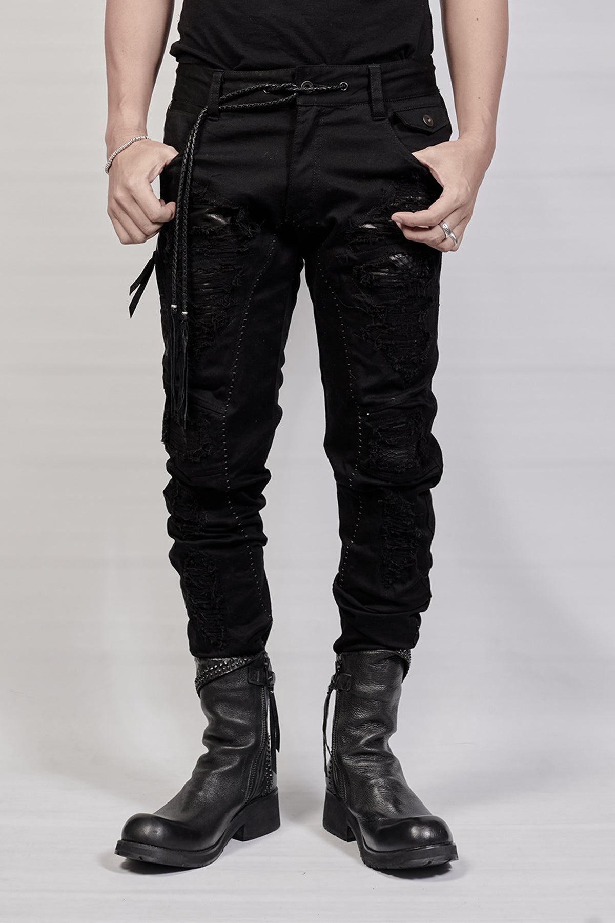 1702-PT02A Crush Skinny Twill Pants 07A - Black