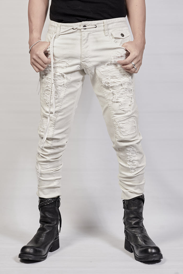 1702-PT02A Crush Skinny Twill Pants 07A - White