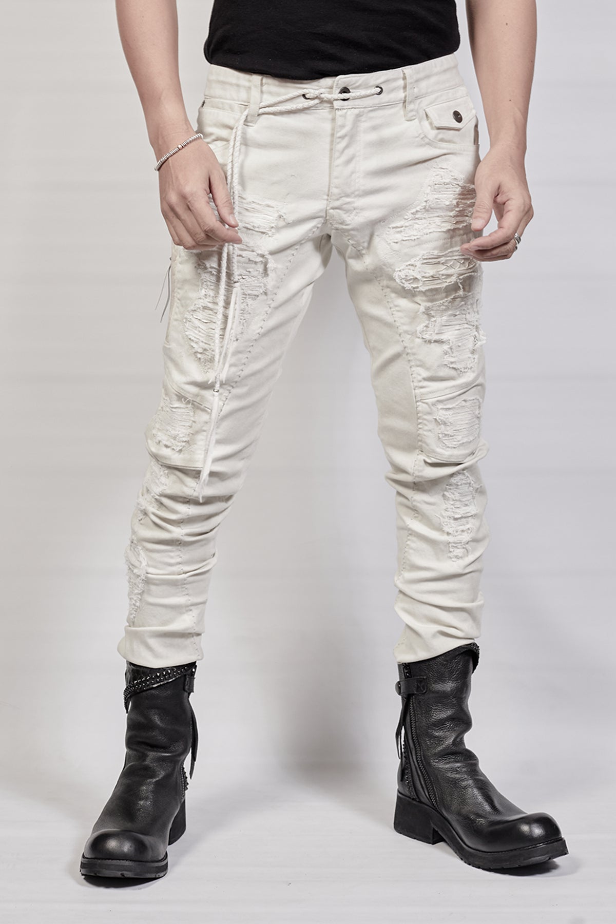 1702-PT02A Crush Skinny Twill Pants 07A - White