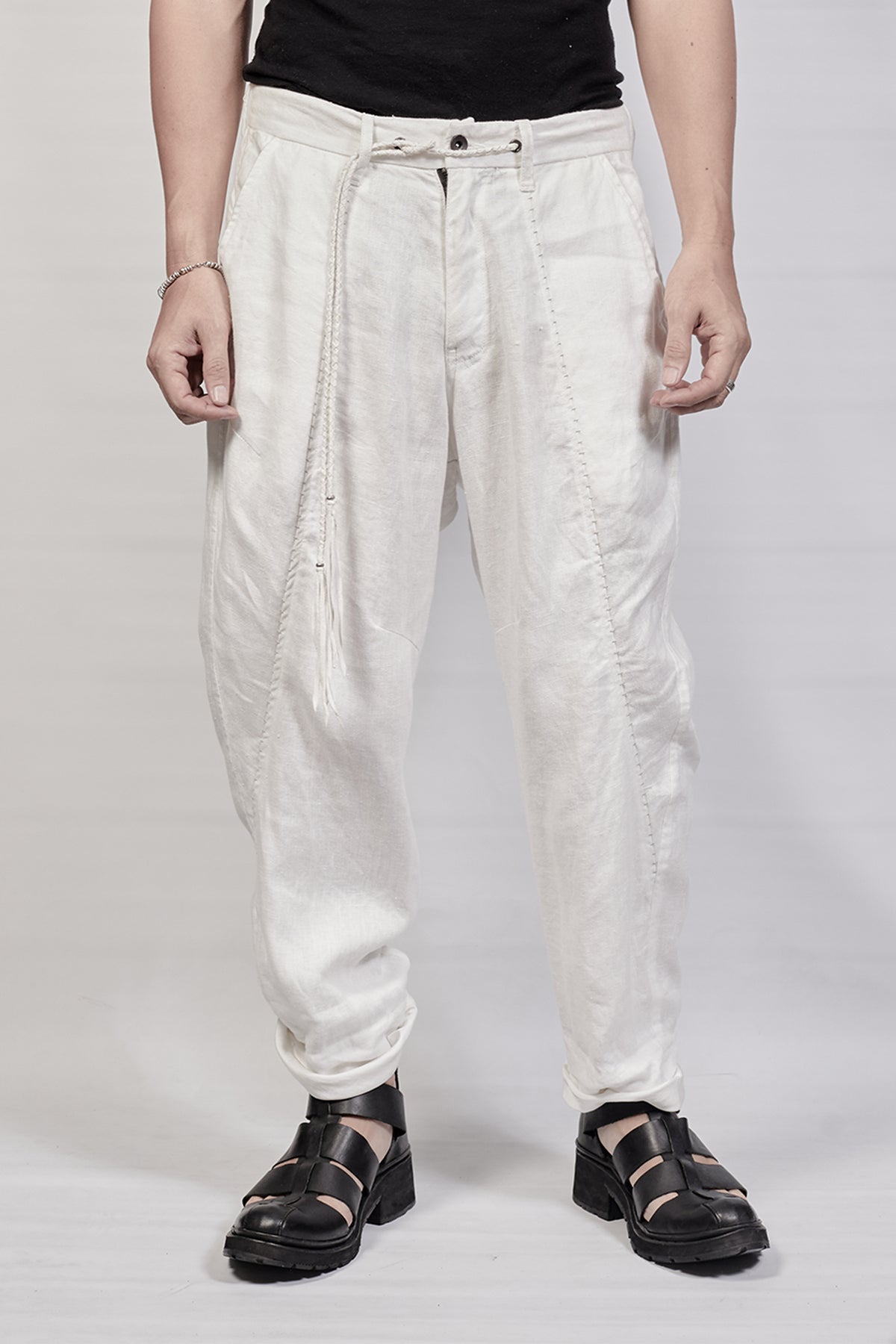 1701-PT03 Linen Layered Pants - White