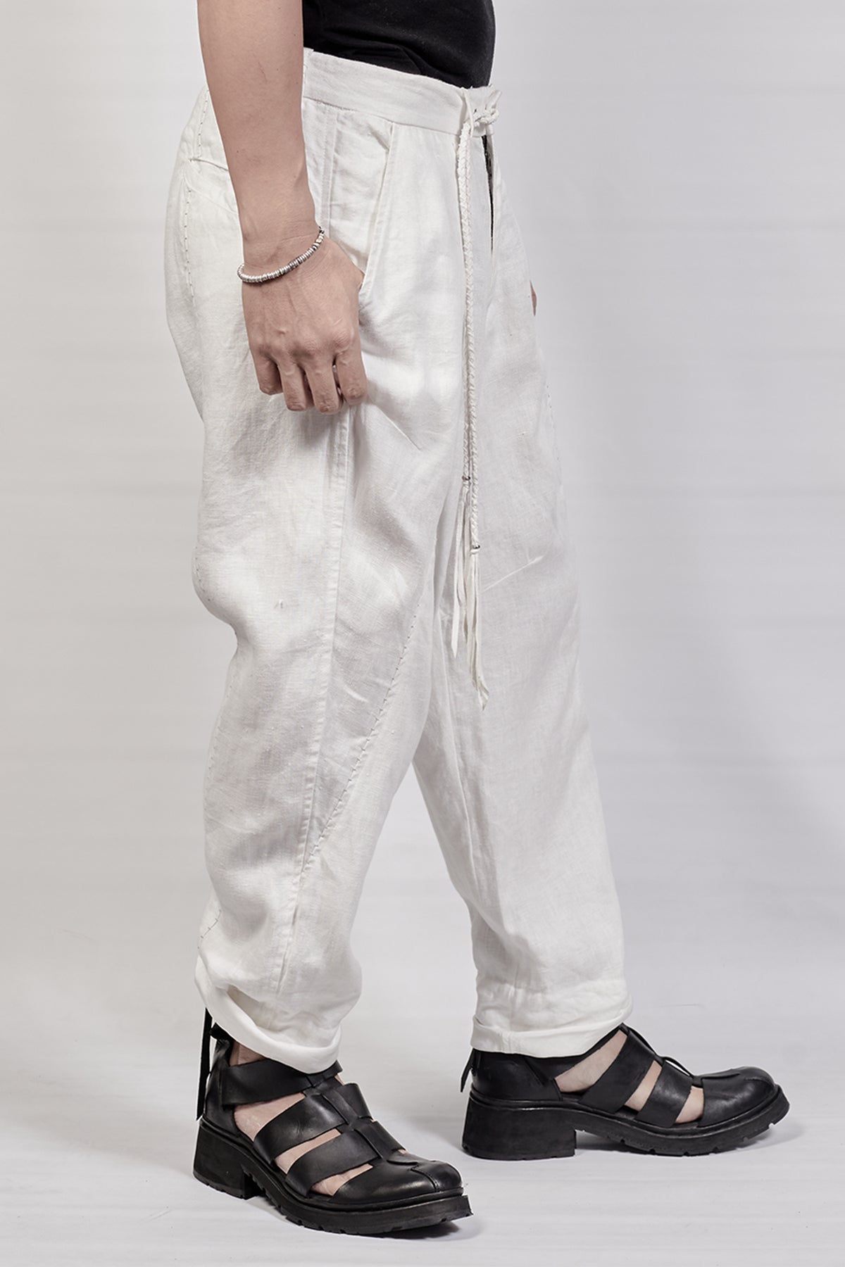 1701-PT03 Linen Layered Pants - White