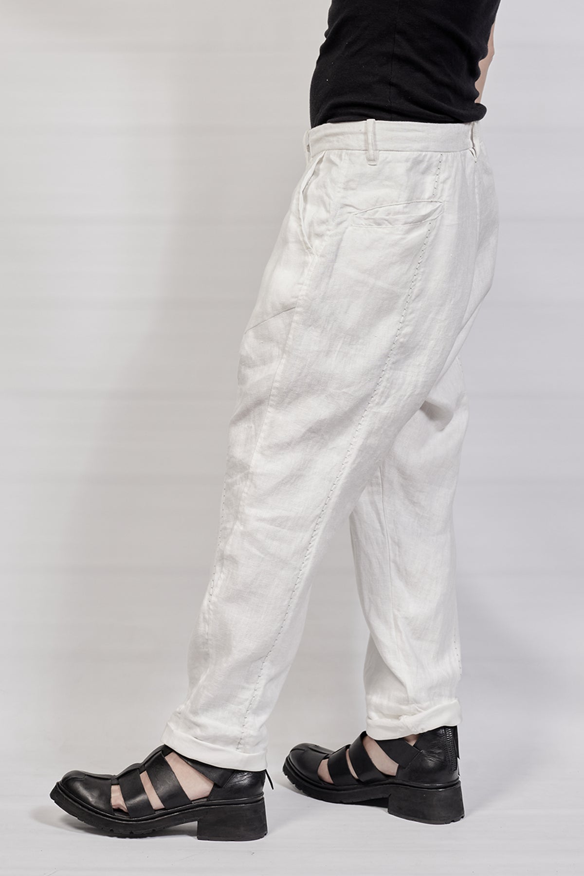 1701-PT03 Linen Layered Pants - White
