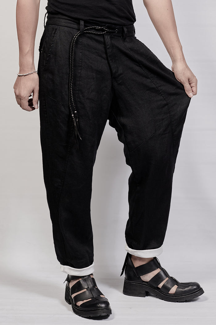 1701-PT03 Linen Layered Pants - Black