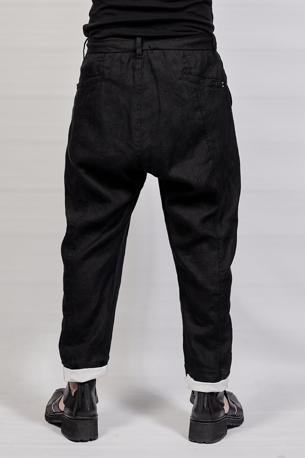 1701-PT03 Linen Layered Pants - Black