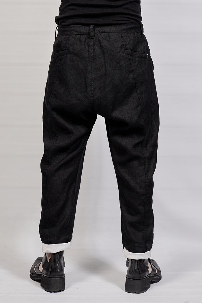 1701-PT03 Linen Layered Pants - Black