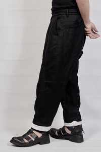 1701-PT03 Linen Layered Pants - Black