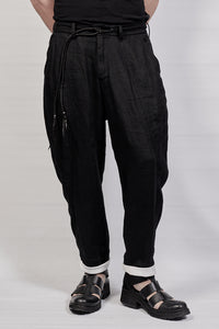1701-PT03 Linen Layered Pants - Black
