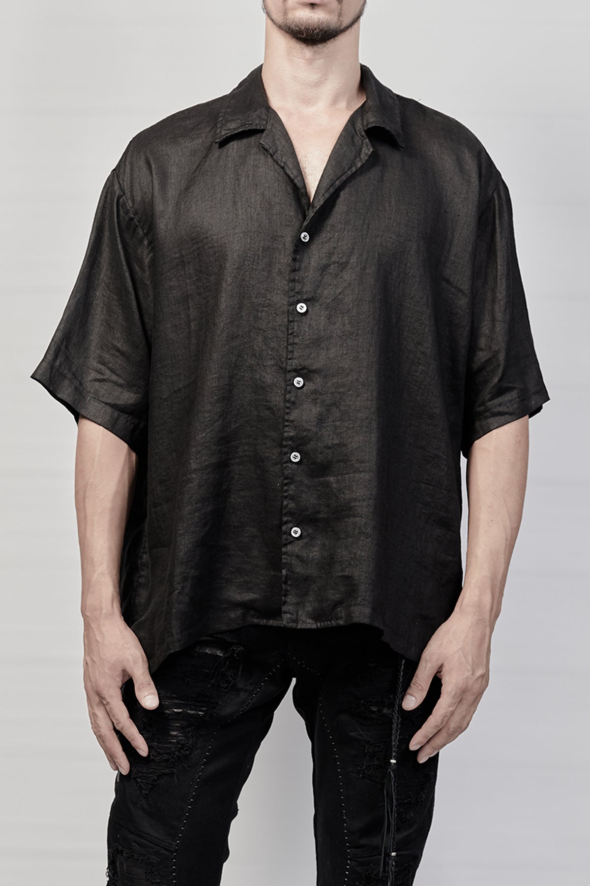 2101-SH03L Linen Box Shirt - Black