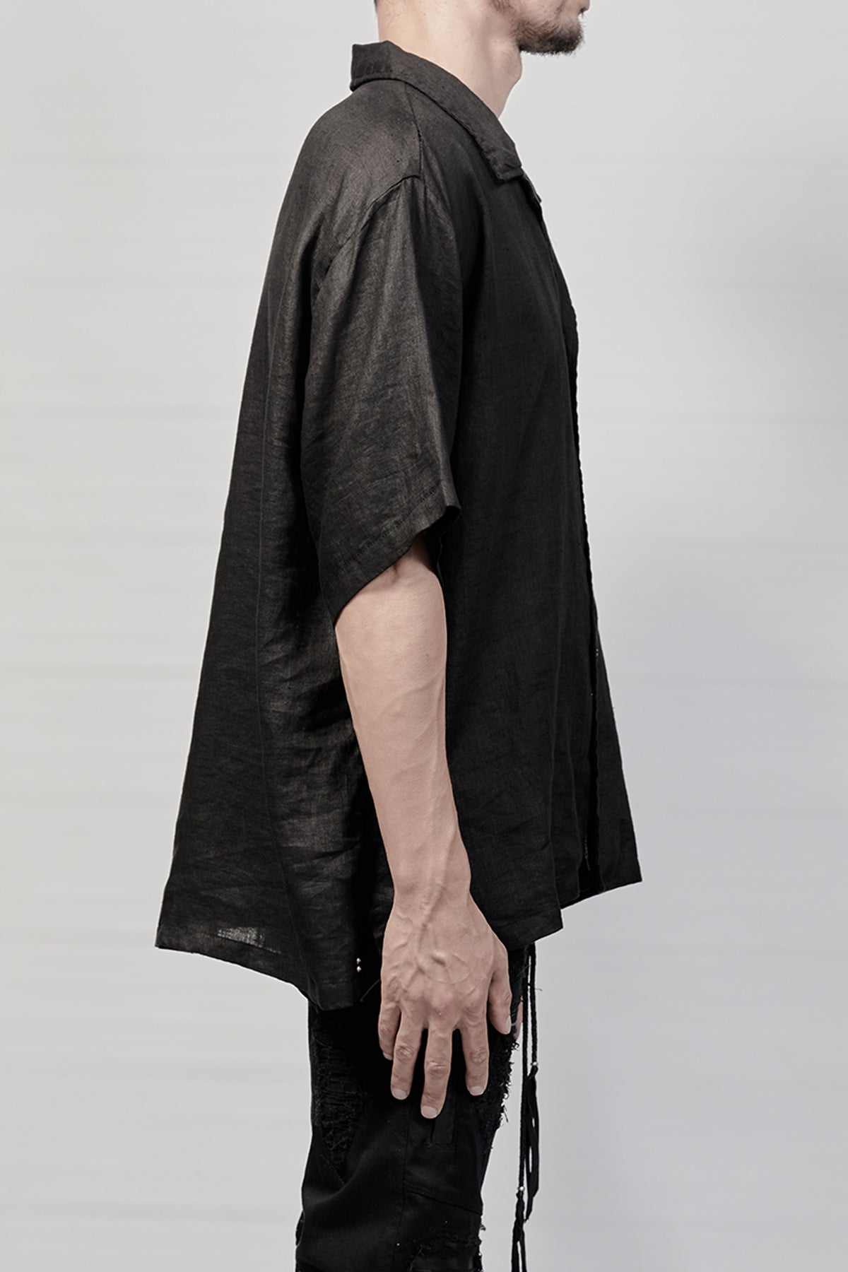 2101-SH03L Linen Box Shirt - Black