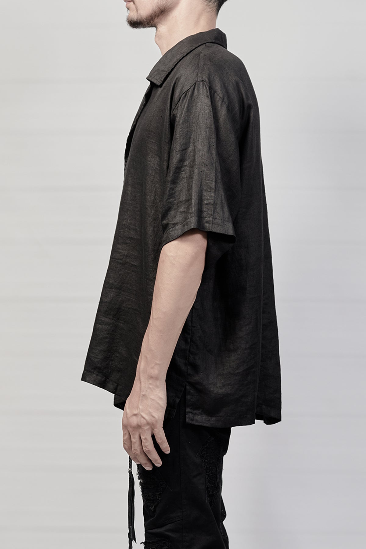 2101-SH03L Linen Box Shirt - Black