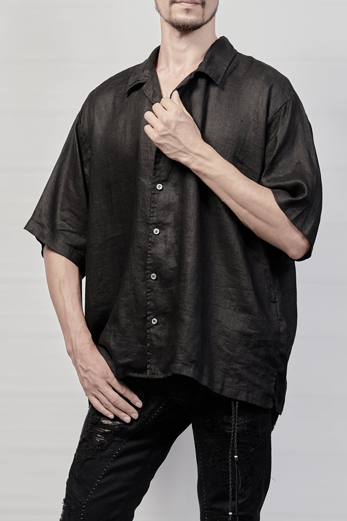 2101-SH03L Linen Box Shirt - Black