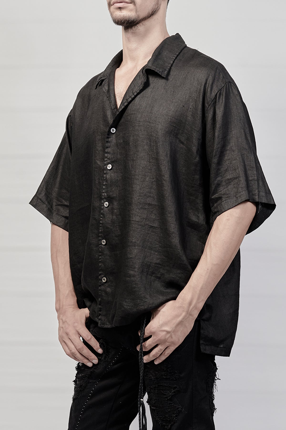 2101-SH03L Linen Box Shirt - Black