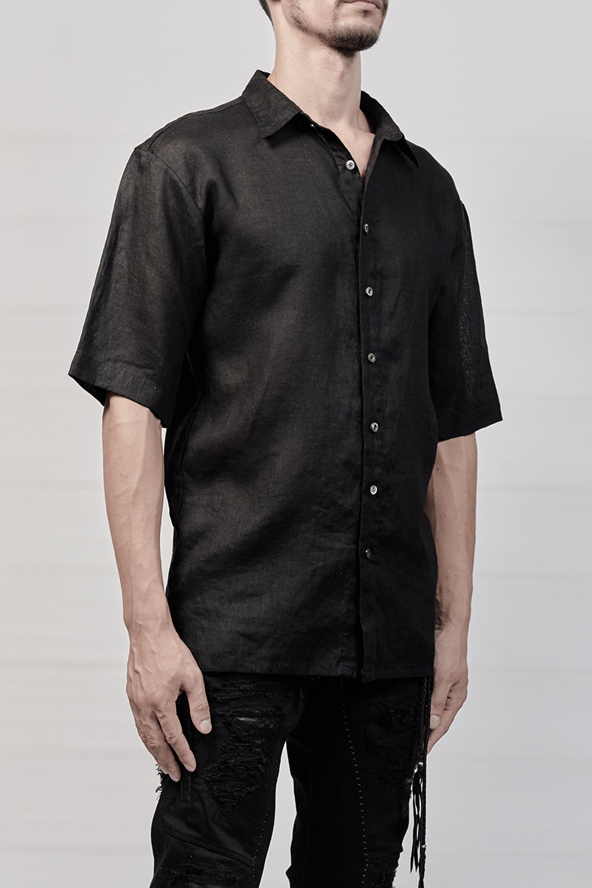 2101-SH03 Rayon Box Shirt - Black