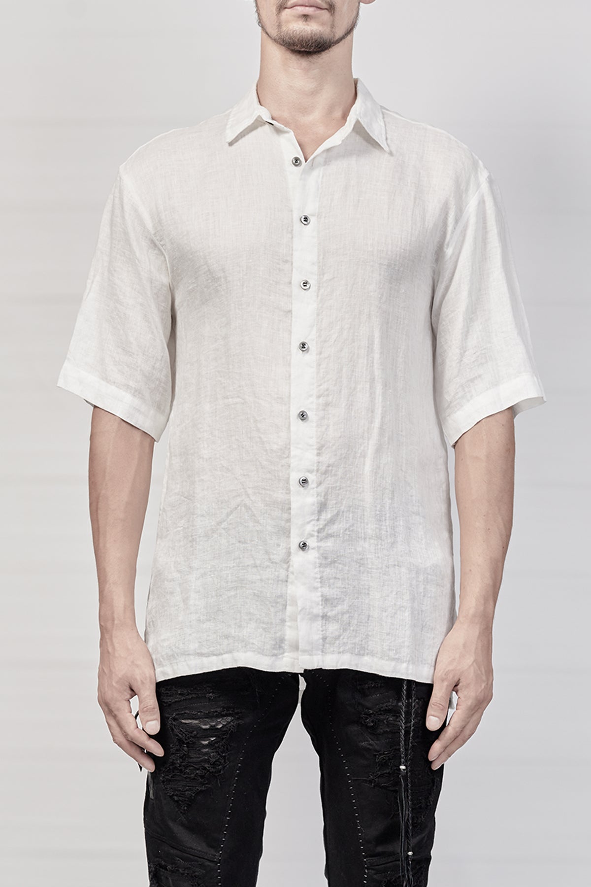 2101-SH04E Linen Slim Shirt SS - White