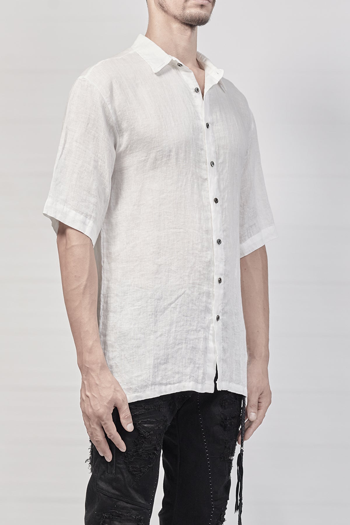 2101-SH04E Linen Slim Shirt SS - White