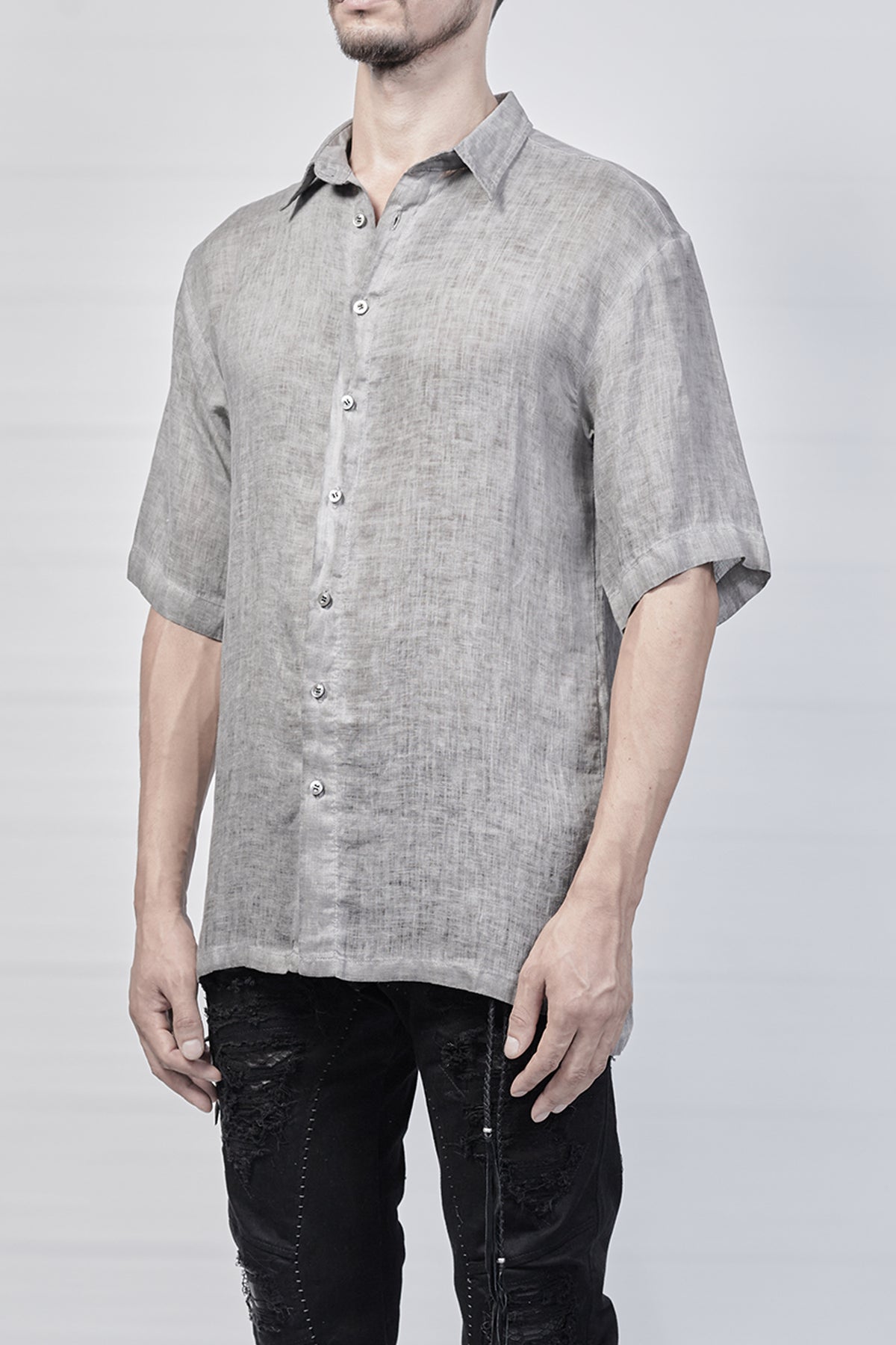 2101-SH04E Linen Slim Shirt SS - Charcoal
