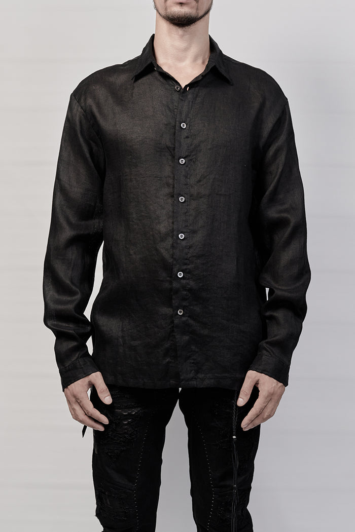 2101-SH04E/LS Linen Slim Shirt LS - Black