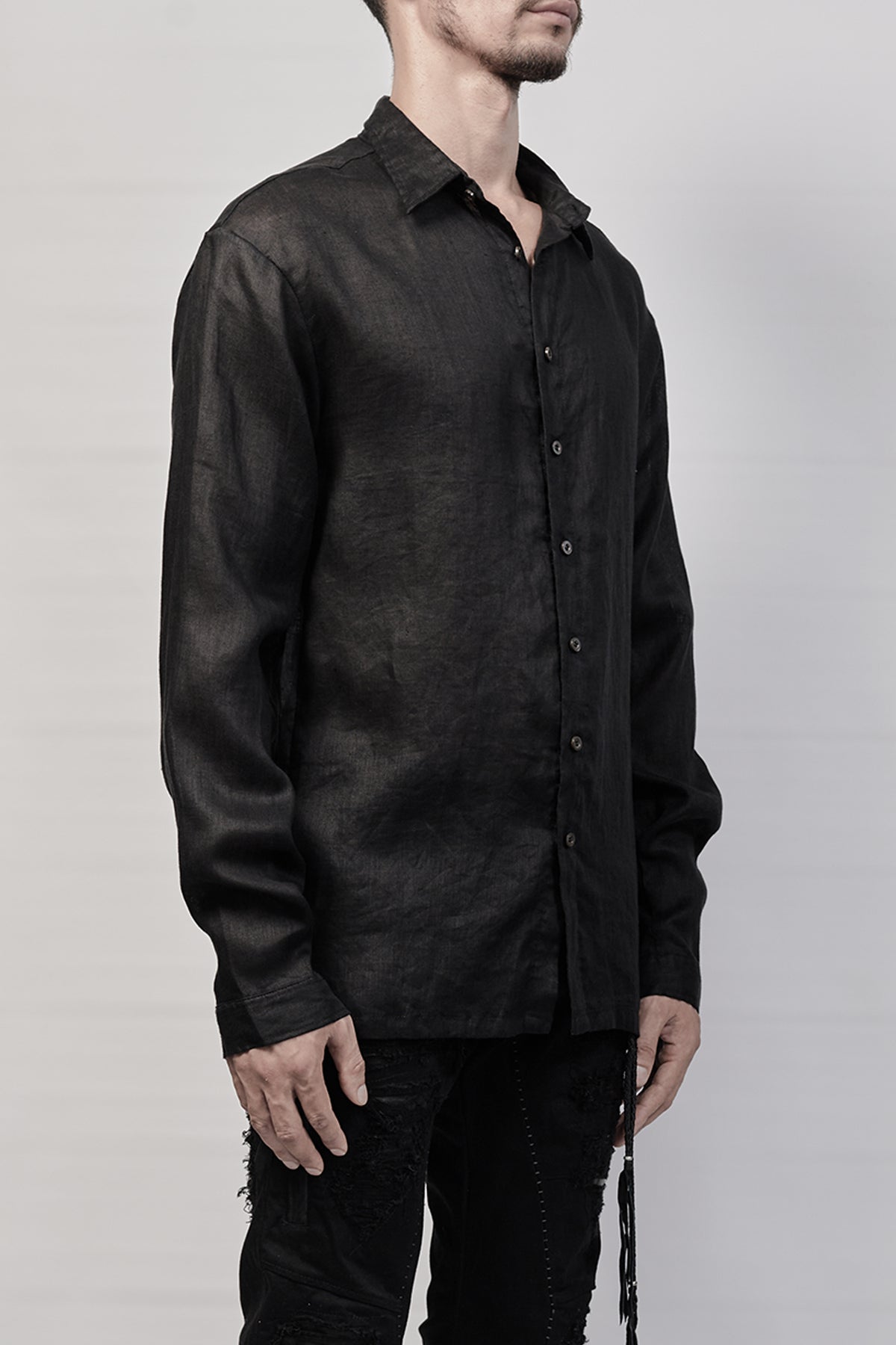 2101-SH04E/LS Linen Slim Shirt LS - Black