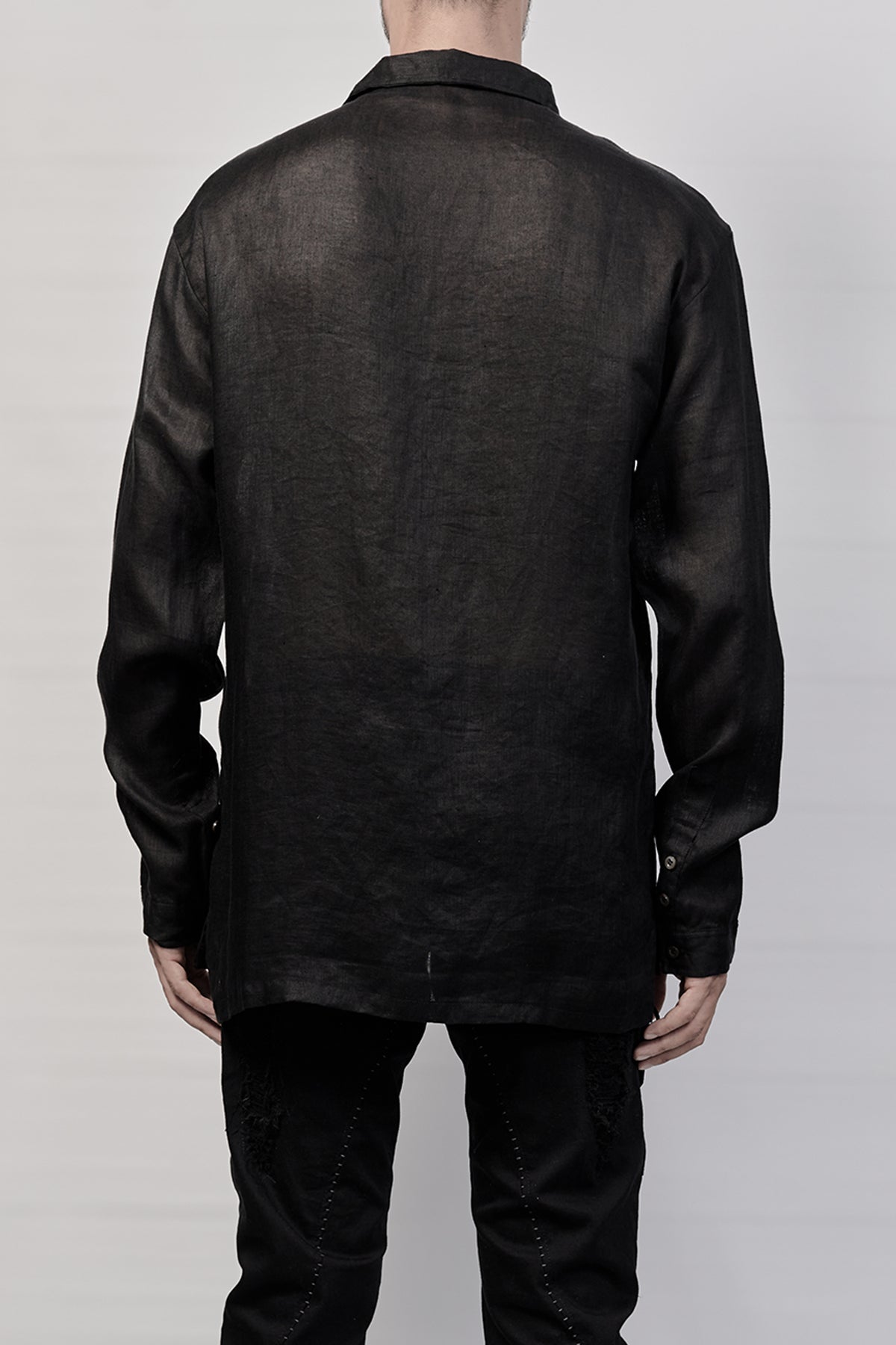 2101-SH04E/LS Linen Slim Shirt LS - Black