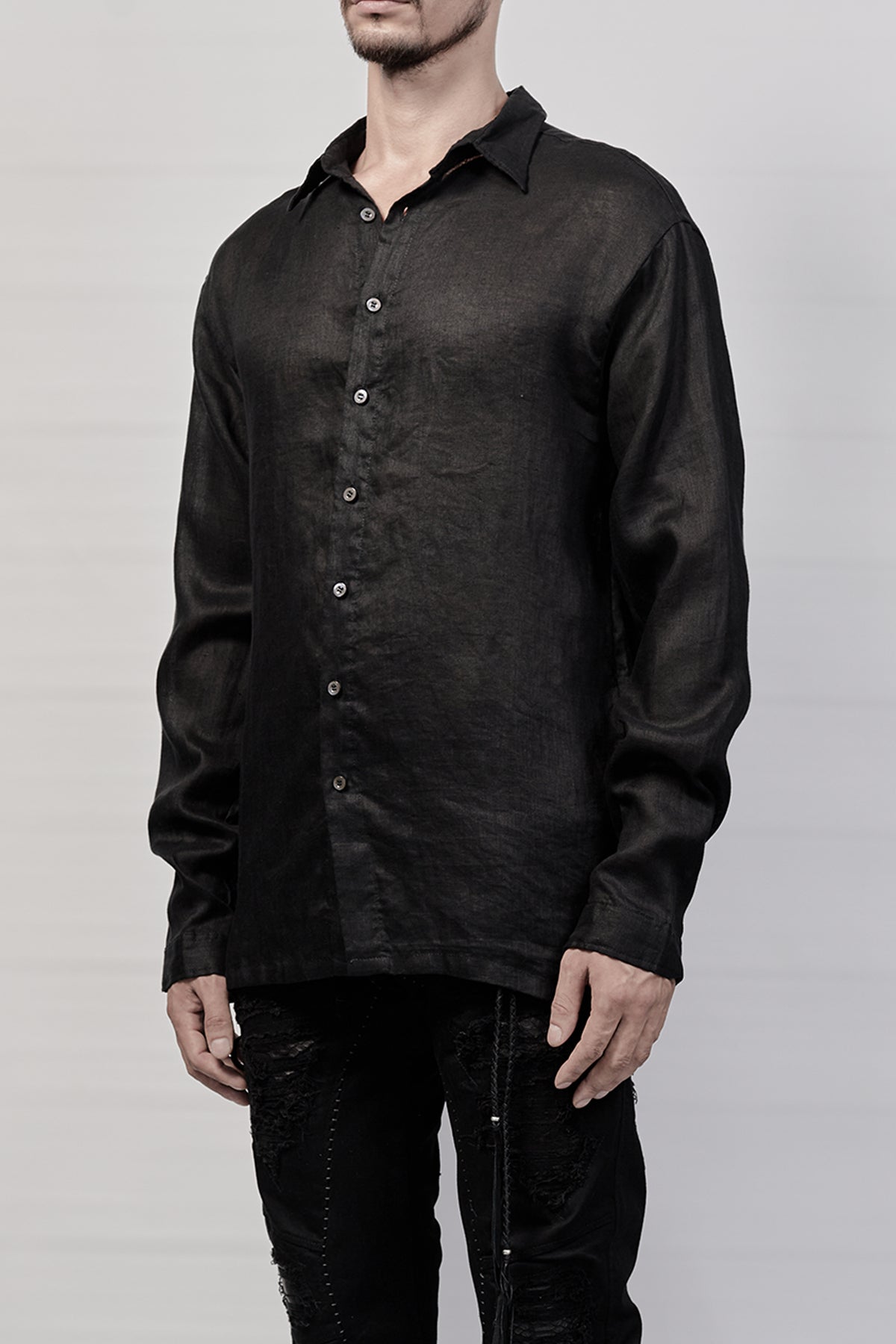 2101-SH04E/LS Linen Slim Shirt LS - Black