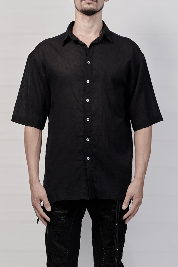 2101-SH04E Linen Slim Shirt SS - Black