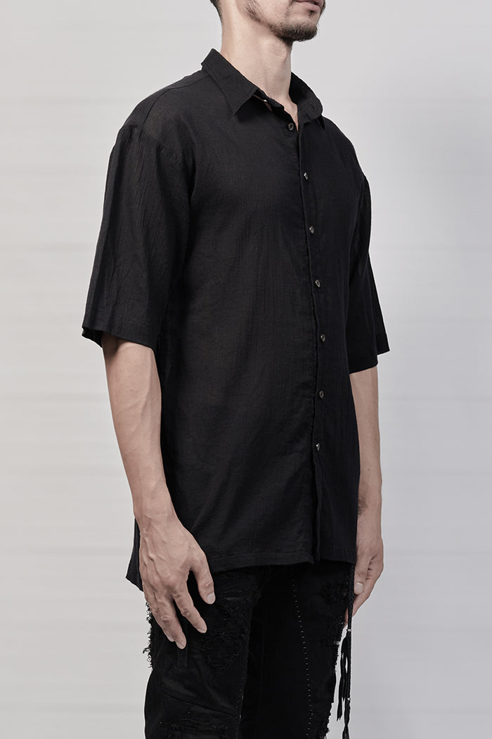 2101-SH04A Crepe Cotton Slim Shirt - Black