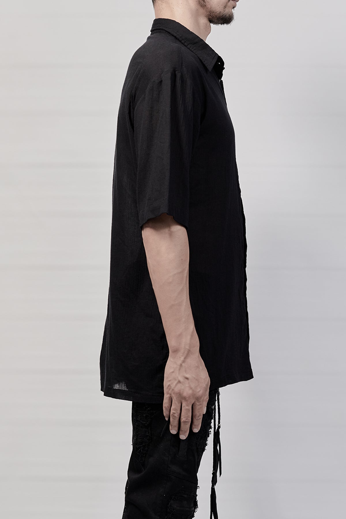 2101-SH04A Crepe Cotton Slim Shirt - Black