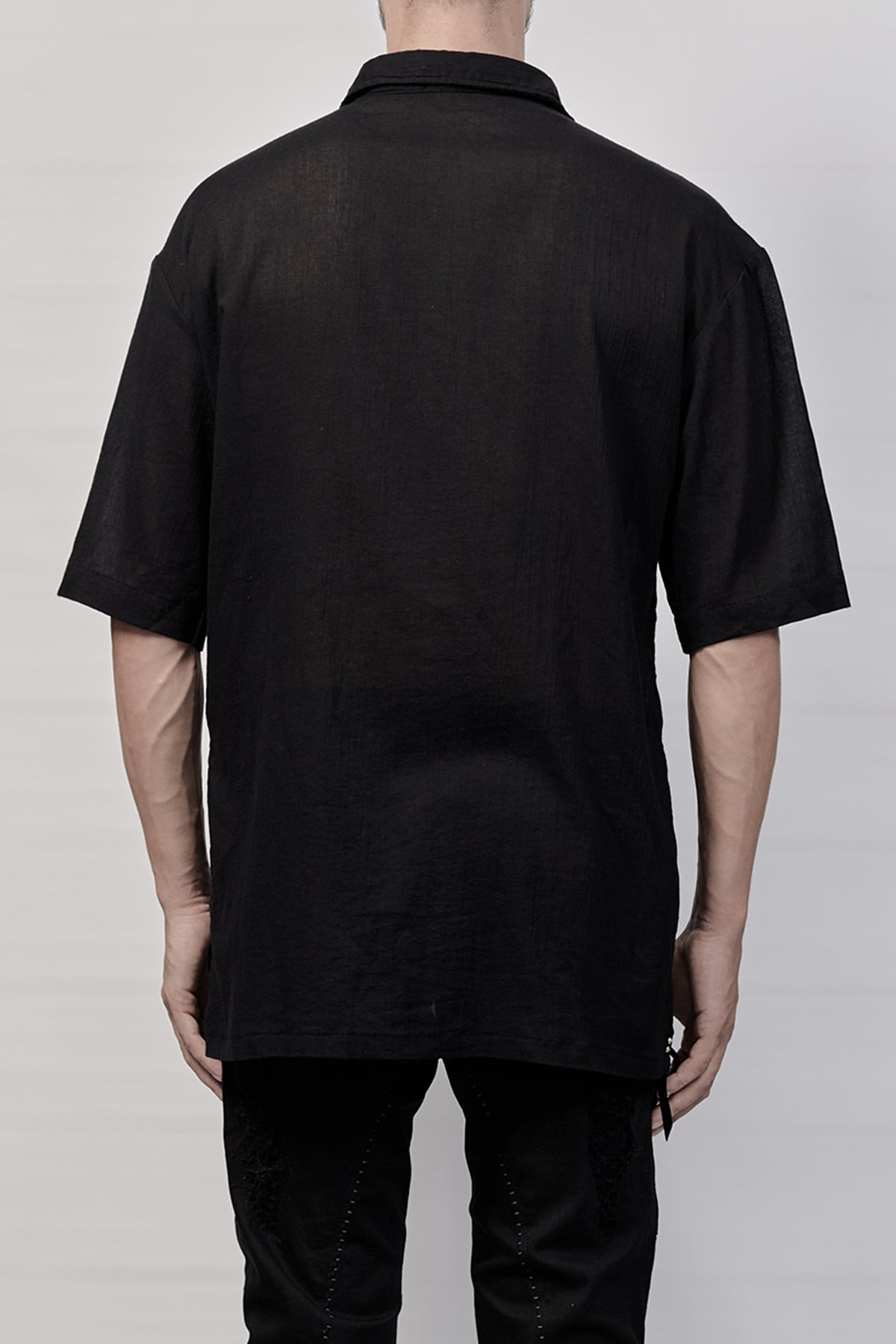 2101-SH04E Linen Slim Shirt SS - Black